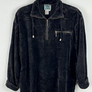 Orly Sweater Size L Black 3/4 Sleeve 1/4 Zip Collared Pocket Cotton Polyester
